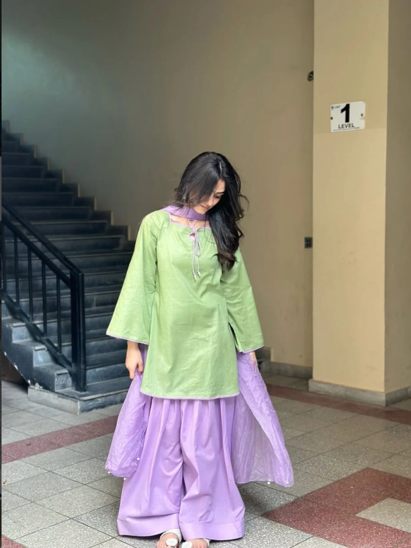 Green Parrot 3pc Dress(Farshi Shalwar)