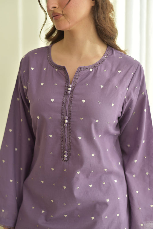 Purple Hearts 3pc Dress(Farshi Shalwar)