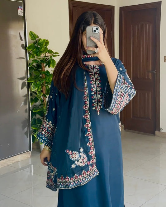 Bahar-e-Neel 3pcs Embroidered Dress